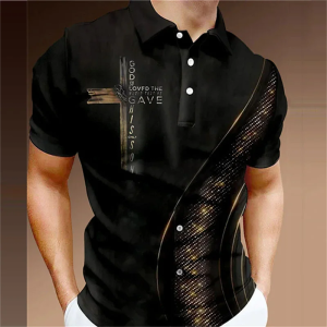Cross Rack Graphic Polo Shirt For Men Geometric Plaid 3D Print T-Shirts Fashion Casual Oversized Street Lapel Tops Button Tees