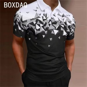 Men’s Short Sleeve Large Size POLO Shirt 3D Gradient Plaid Geometric Print Casual Fashion Golf Sport Shirt