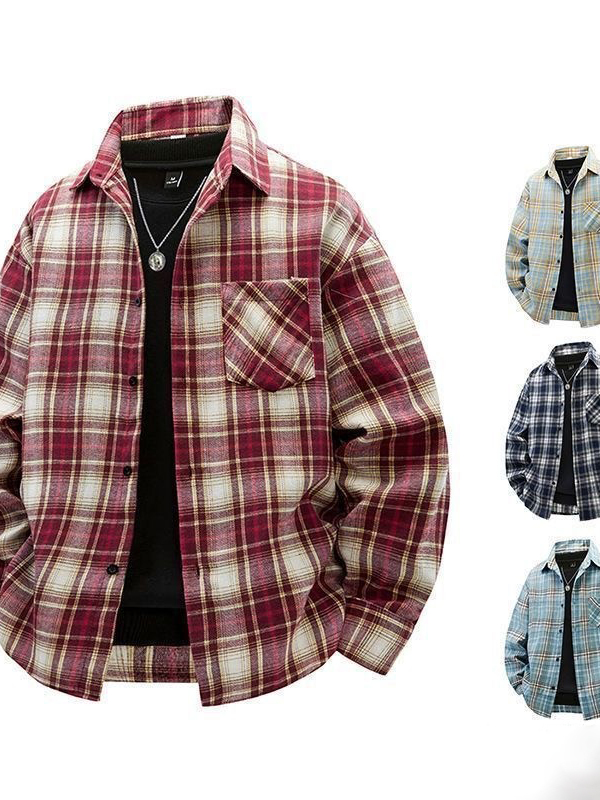 Pure Cotton Plaid Long Sleeve Shirt Men's Loose Casual Fashion Spring Autumn Workwear Youth Trendy Outerwear Resistant to Def...