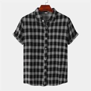 Fashion Black White Striped Plaid Shirt For Men Casual Hawaiian Vacation 3d Print Tops Beach Short Sleeve Summer Street Shirts