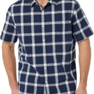 American Retro Plaid 3D Print Short-Sleeved Cardigan, Summer Youth Commuter Loose Breathable Versatile Men’s Plaid Shirt