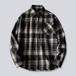 Men Plaid Shirt Vintage Button Down Lapel Long Sleeve Tops Spring Summer Loose Fit Breathable Vacation Beach Streetwear Outwear