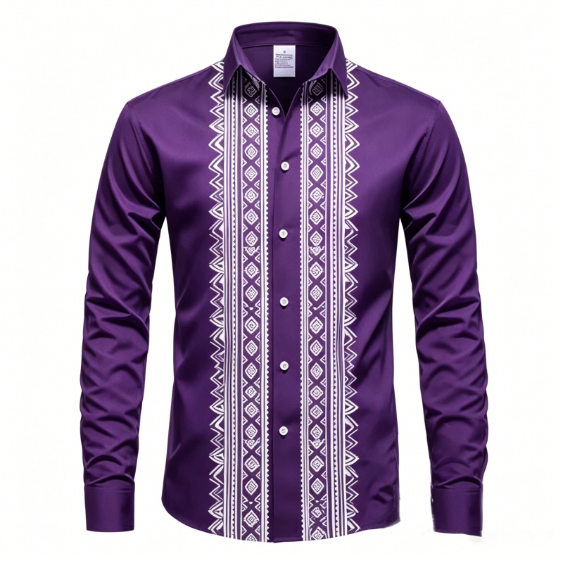 Men's Ethnic Aztec Geometric Print Long Sleeve Shirt Casual Button Down Business Office Blouse Top For Spring Autumn