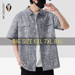 Men Shirt Short Sleeve Stripe Summer Hip Hop Oversize 6XL 7XL 8XL Plus Size Casual Plaid Streetwear Loose Pocket High Quality