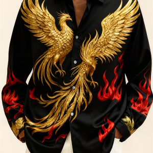 New 11 color men’s long sleeved shirt, gold 3D printed shirt, fashionable animal pattern, luxurious shirt style
