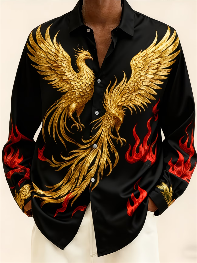 New 11 color men's long sleeved shirt, gold 3D printed shirt, fashionable animal pattern, luxurious shirt style