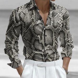 2026 new men’s shirt trend snake skin print men’s long sleeved shirt personality animal pattern loose casual men’s shirt XS-6XL