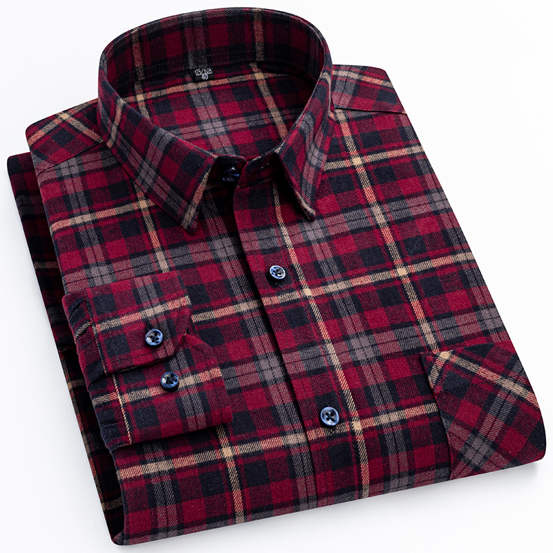 New Spring Long Sleeve Plaid Shirts For Men 100% Cotton Flannel Plus Size Easy Care Comfortable Top Casual Smart Dress Shirts