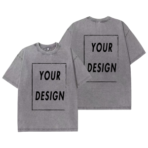 Unisex Cotton Wash T-Shirt Vintage Custom Print Pattern Oversized Short Sleeve T-Shirt Rapper Streetwear Men’s Casual T-Shirt