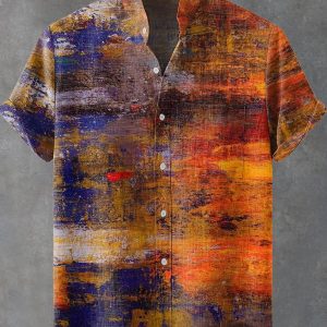 Vintage Fish Pattern Men’s Art Shirt Short Sleeve Linen Casual 3D Geometric Printed Shirt Summer New Collection