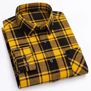 New 2025 Vintage Pure Cotton Plaid Shirts for Men, Multi-color Long Sleeved All Cotton Brushed Business Casual Camisa Hombre