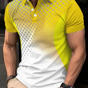 Summer Men’s Polka Dot Sport Golf Shirt Fashion Short Sleeved Polo Shirt Collared Shirt Casual Tops Outdoor Street Polo Shirts