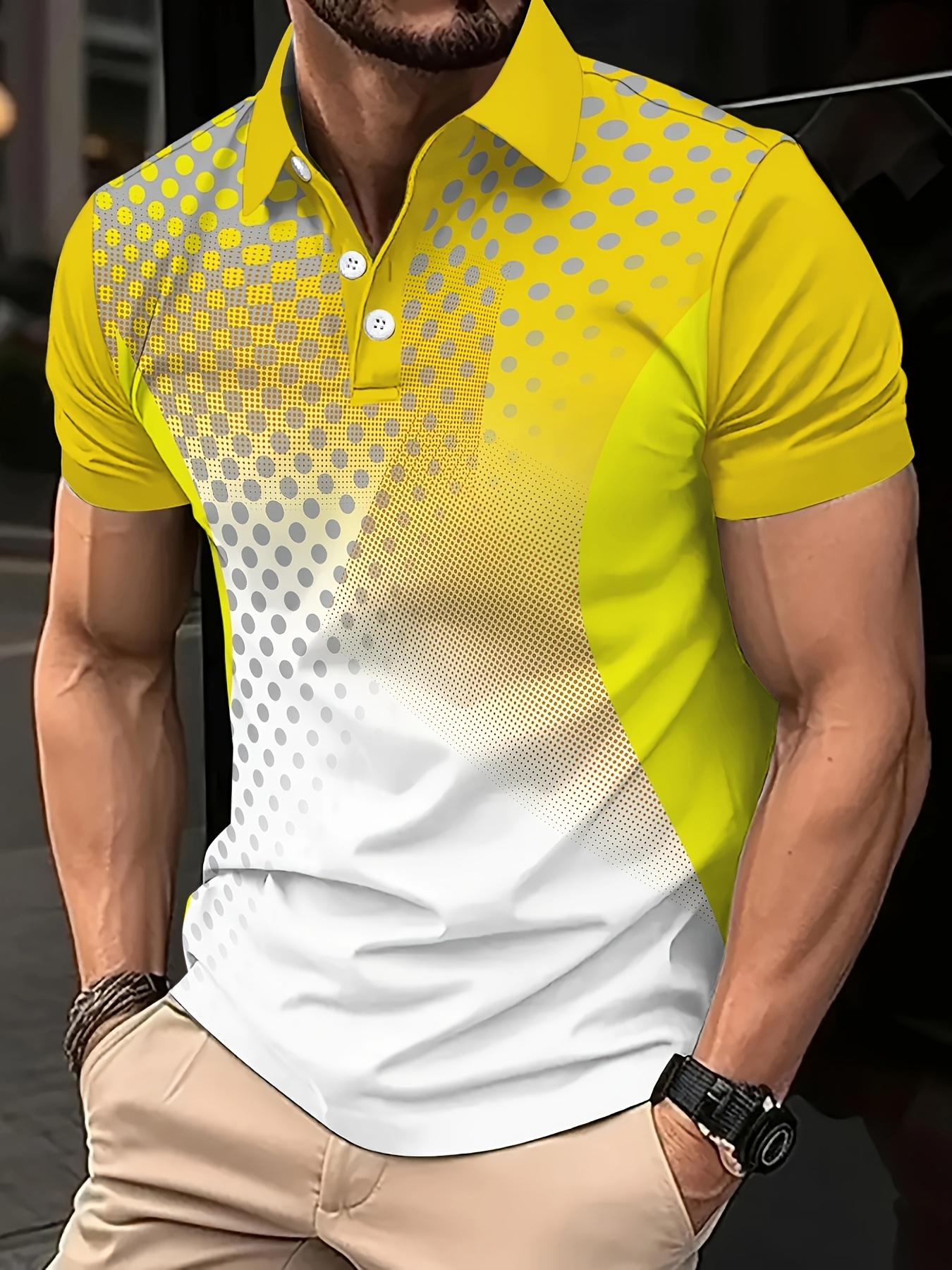 Summer Men's Polka Dot Sport Golf Shirt Fashion Short Sleeved Polo Shirt Collared Shirt Casual Tops Outdoor Street Polo Shirts