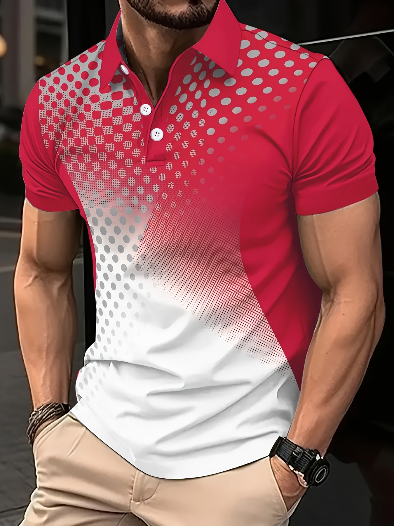Summer Men's Polka Dot Sport Golf Shirt Fashion Short Sleeved Polo Shirt Collared Shirt Casual Tops Outdoor Street Polo Shirts