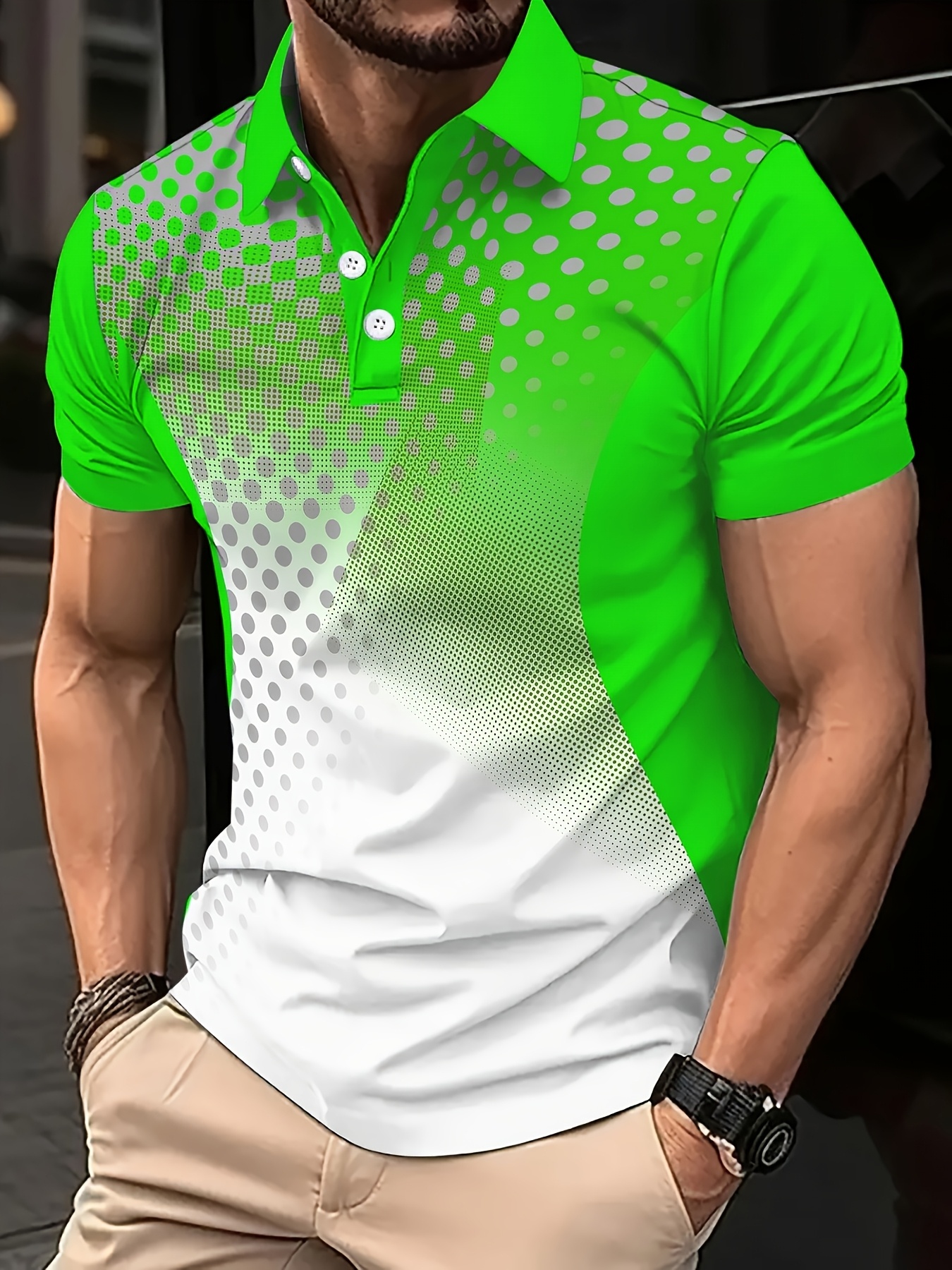 Summer Men's Polka Dot Sport Golf Shirt Fashion Short Sleeved Polo Shirt Collared Shirt Casual Tops Outdoor Street Polo Shirts