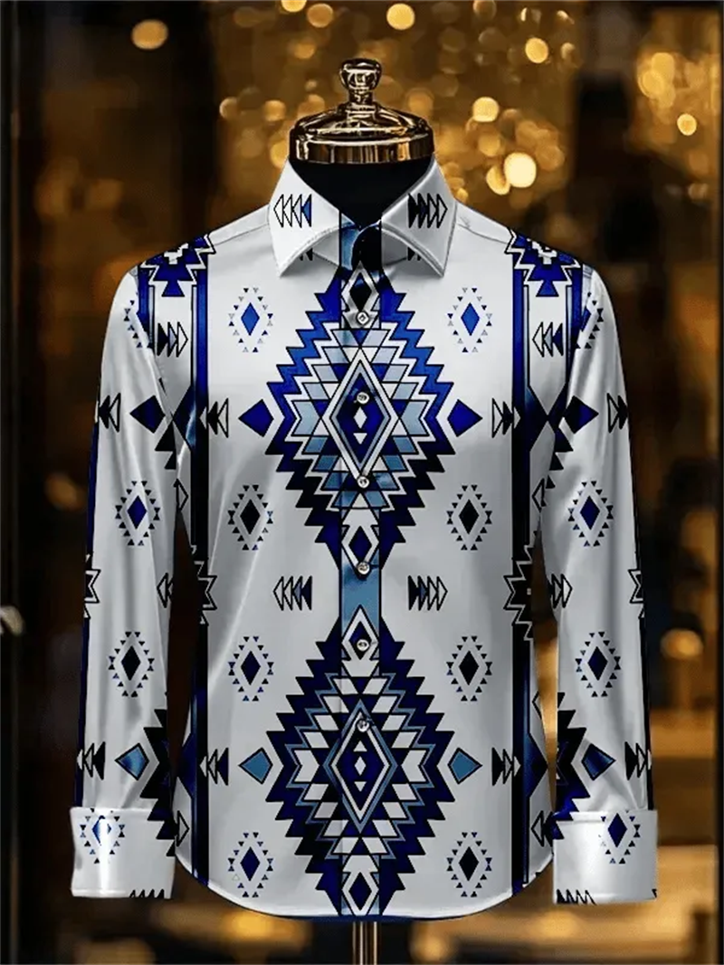 New Men's Style Long Sleeved Shirt With 3D Floral Print Stripes Casual Street Fashion Long Sleeved Shirt Top