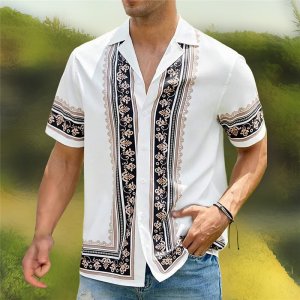 Pattern Hawaiian Shirt men’s 3D Checkered Printed Shirt men’s Fashionable Beach Shirt Short Sleeved Shirt Button