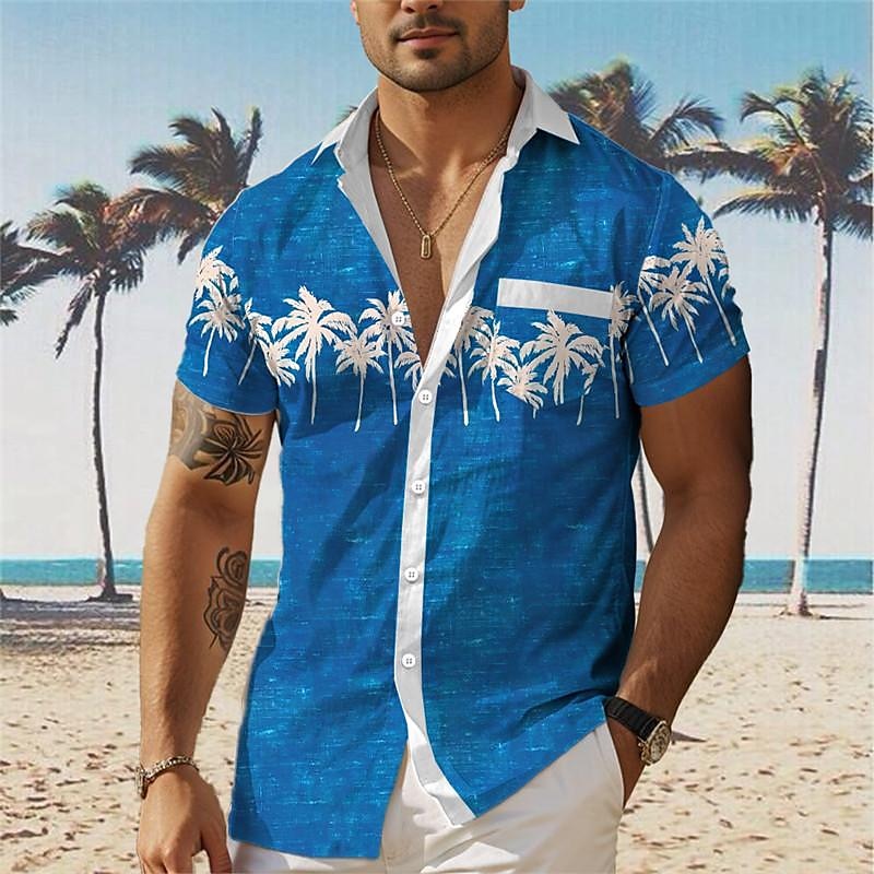 Pattern Hawaiian Shirt men's 3D Checkered Printed Shirt men's Fashionable Beach Shirt Short Sleeved Shirt Button