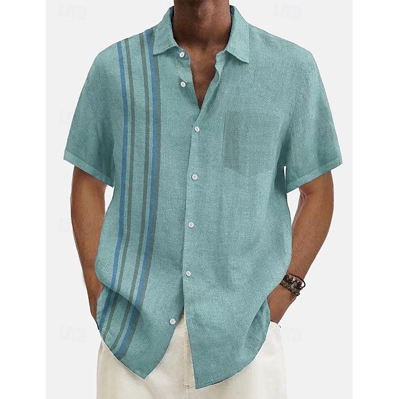 Pattern Hawaiian Shirt men's 3D Checkered Printed Shirt men's Fashionable Beach Shirt Short Sleeved Shirt Button