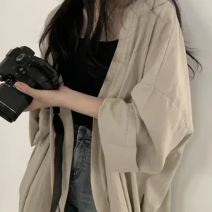 New Summer Korean Style Women’s Long Sleeve Cardigan Shirt with Sun Protection Loose Solid Color Thin Breathable Casual Jacket