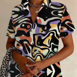 2026 New Summer Women Shirts Fashion Short Sleeve Turn-Down Collar Plaid Print Tops Blouses Loose Casual Single Breasted Shirts