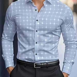 Men’s New Collar Shirt Long Sleeve Casual Multi-Pattern 3D Art Print Comfort Strap Button New Series