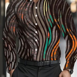 Men’s Leopard Printed Shirt Vintage Outdoor Casual Holiday Lapel 3D Printed Lapel Shirt Blue Purple Brown