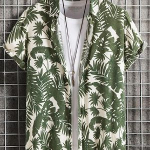 Men’s short sleeved shirt new summer Hawaiian style lapel button up casual fashion large size