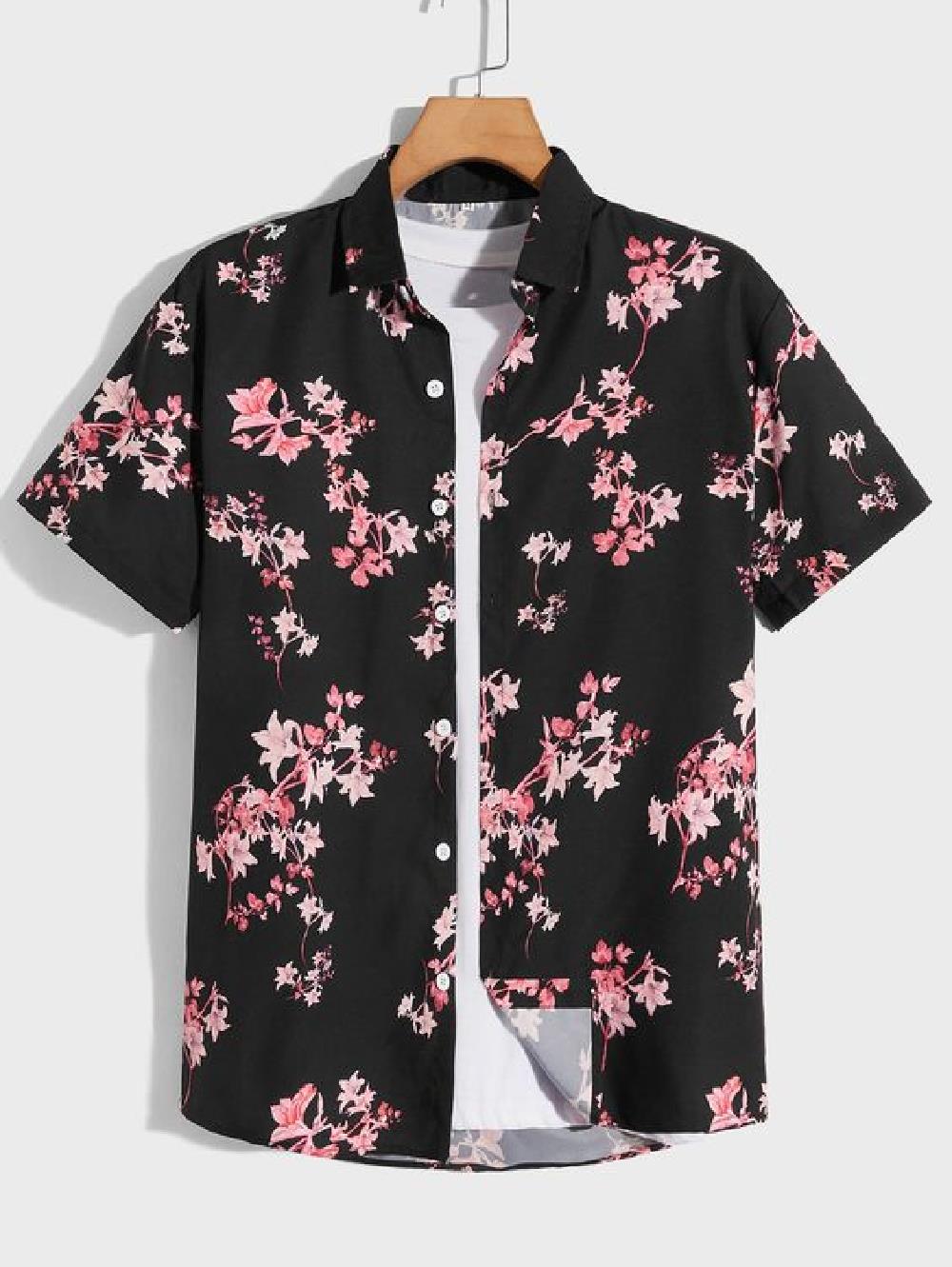 Men's short sleeved shirt new summer Hawaiian style lapel button up casual fashion large size