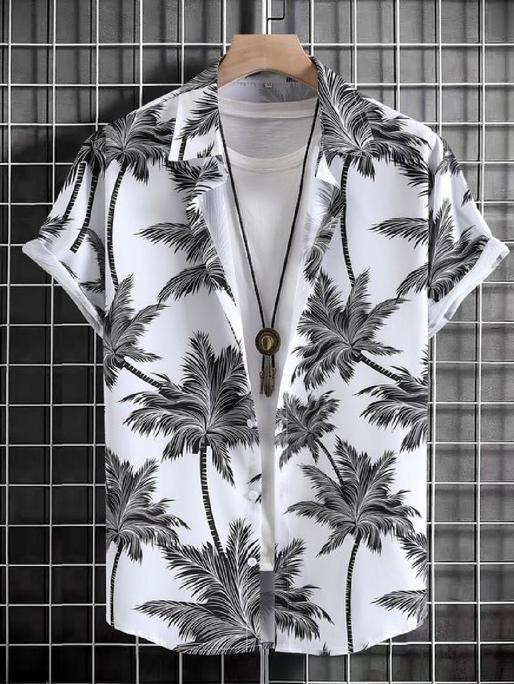 Men's short sleeved shirt new summer Hawaiian style lapel button up casual fashion large size