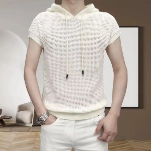 Summer New Men’s Solid Color Knitted Short-Sleeve T-Shirt American Retro Fashion Trendy Street Casual Loose Breathable Men’s Top