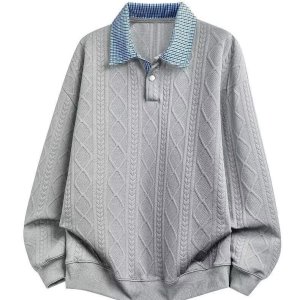 Youth Autumn Season Casual Style American Trend Loose Collar False Two-Piece  Shirt Men’s Top Fashionable Geometric Pattern