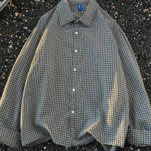 Vintage Plaid Long Sleeve Shirt Men’s Casual Outerwear Button up Loose Fit Youthful Style Spring Autumn Wear Outer Layer