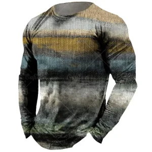 3D Print Casual Long Sleeve Vintage Men’s Plaid T-shirt Tops 2026 Autumn Oversized Sweatshirt Male O-neck Daily Streetwear