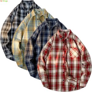 Spring Men’s Red Plaid Shirt, Blue Single-Button Collar Long-Sleeve Shirts, New 2026 Arrival.