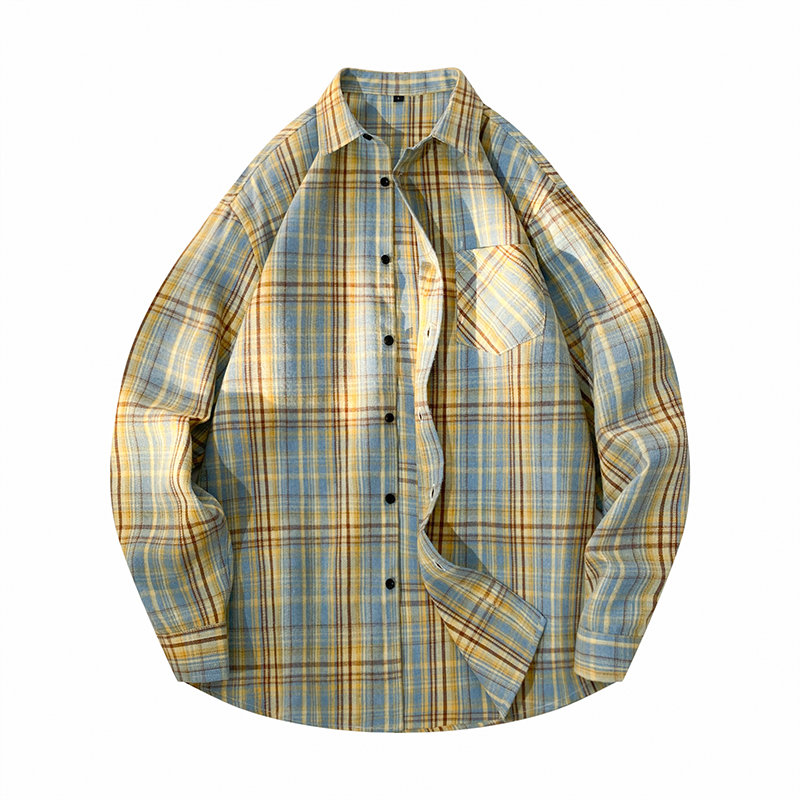 Spring Men's Red Plaid Shirt, Blue Single-Button Collar Long-Sleeve Shirts, New 2026 Arrival.