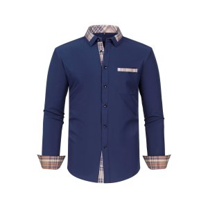 Casual Long Sleeve Shirt Men’s Slim Fit Plaid Collar Digital Print Shirt Four Directional Elastic Shirt Youth Unisex Spring S…