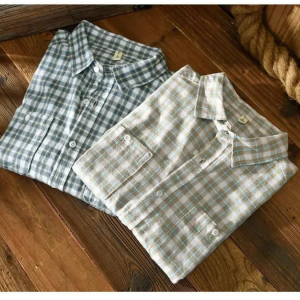 Cotton Shirts Grey Plaid Shirt For Men Korean 2026 Fall Casual Long Sleeve Pocket Tops Shirts