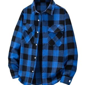 plus Size Men’s Plaid Shirt Casual Long Sleeve Base Layer Loose Fit Autumn Spring Polyester Cotton Blend Comfortable Breathable