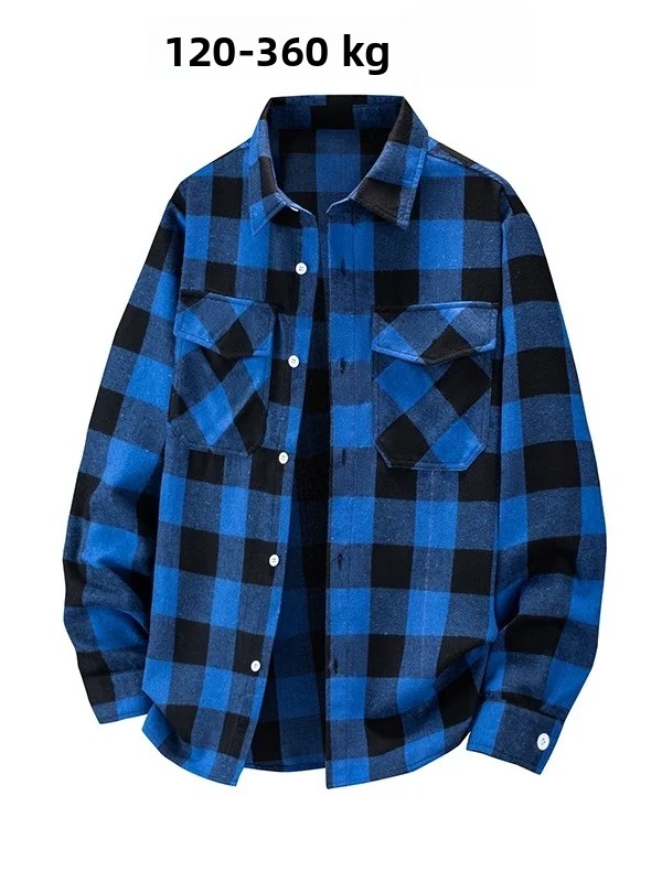 plus Size Men's Plaid Shirt Casual Long Sleeve Base Layer Loose Fit Autumn Spring Polyester Cotton Blend Comfortable Breathable