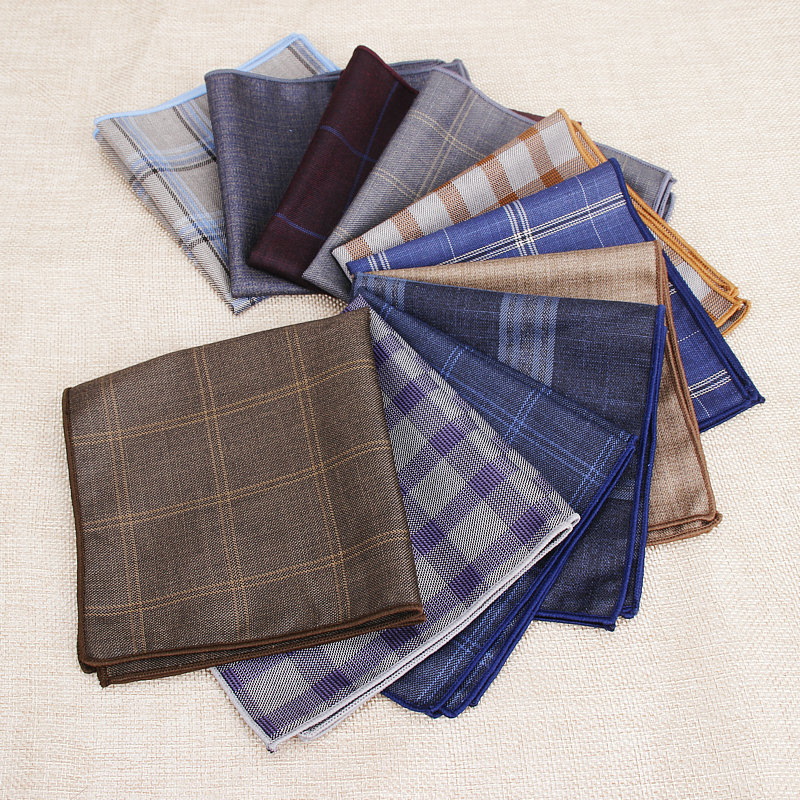 Brand Men's Vintage Plaid Striped Solid Cotton Handkerchief Pocket Square Hankies Luxury Chest Towel Prom Wedding Party Gifts