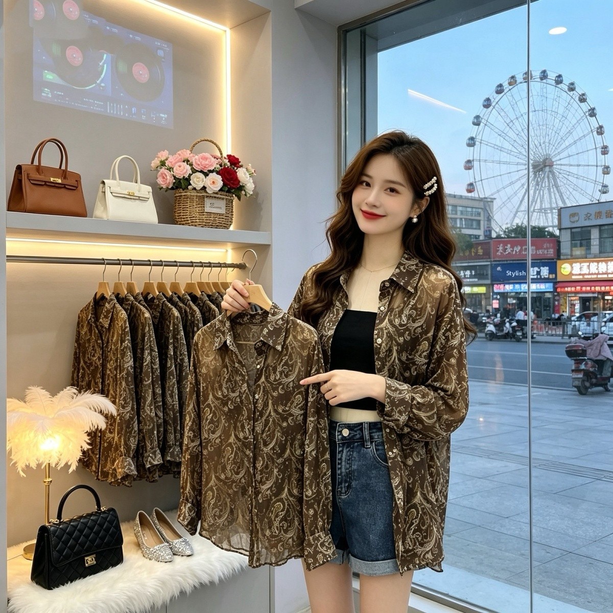 Retro Print Sun Protection Casual Long Sleeve Women's Shirt Spring Autumn Loose Fit Comfortable Breathable Fashion Style