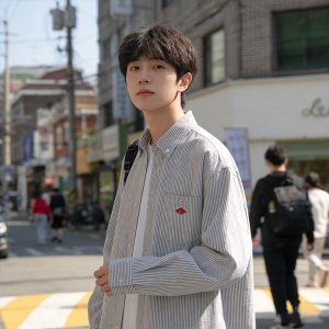Men’s Pocket Embroidery Button Long Sleeve Shirt Pure Cotton Casual Striped Plaid Unisex Spring Summer Breathable Comfortable