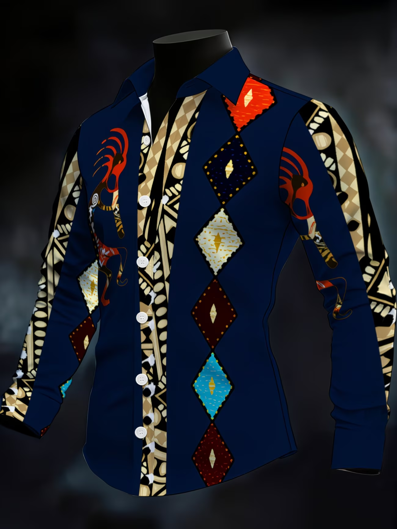 New men's Casual Shirt Long Sleeved Slim Fit 3D Feather Print Shirt Fashionable Casual men's Pattern Top