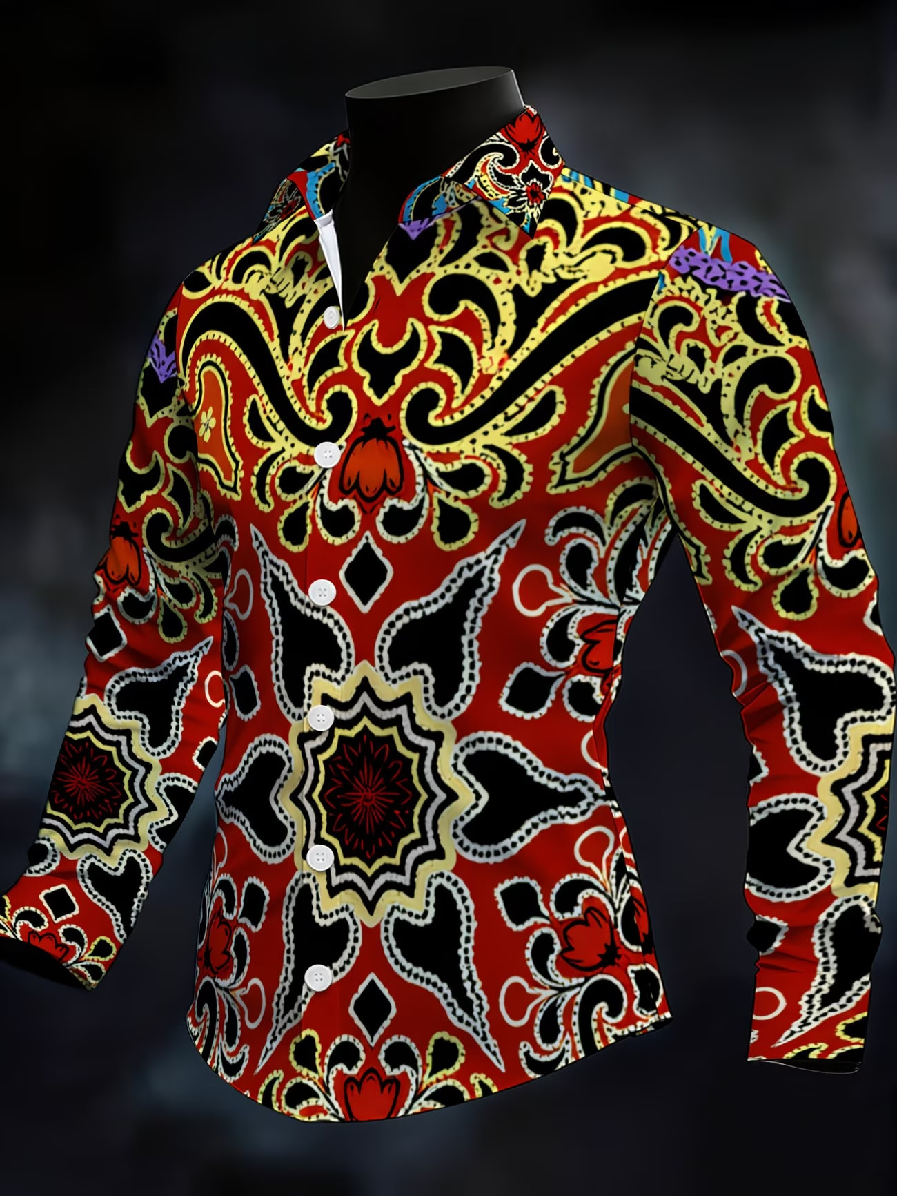 New men's Casual Shirt Long Sleeved Slim Fit 3D Feather Print Shirt Fashionable Casual men's Pattern Top