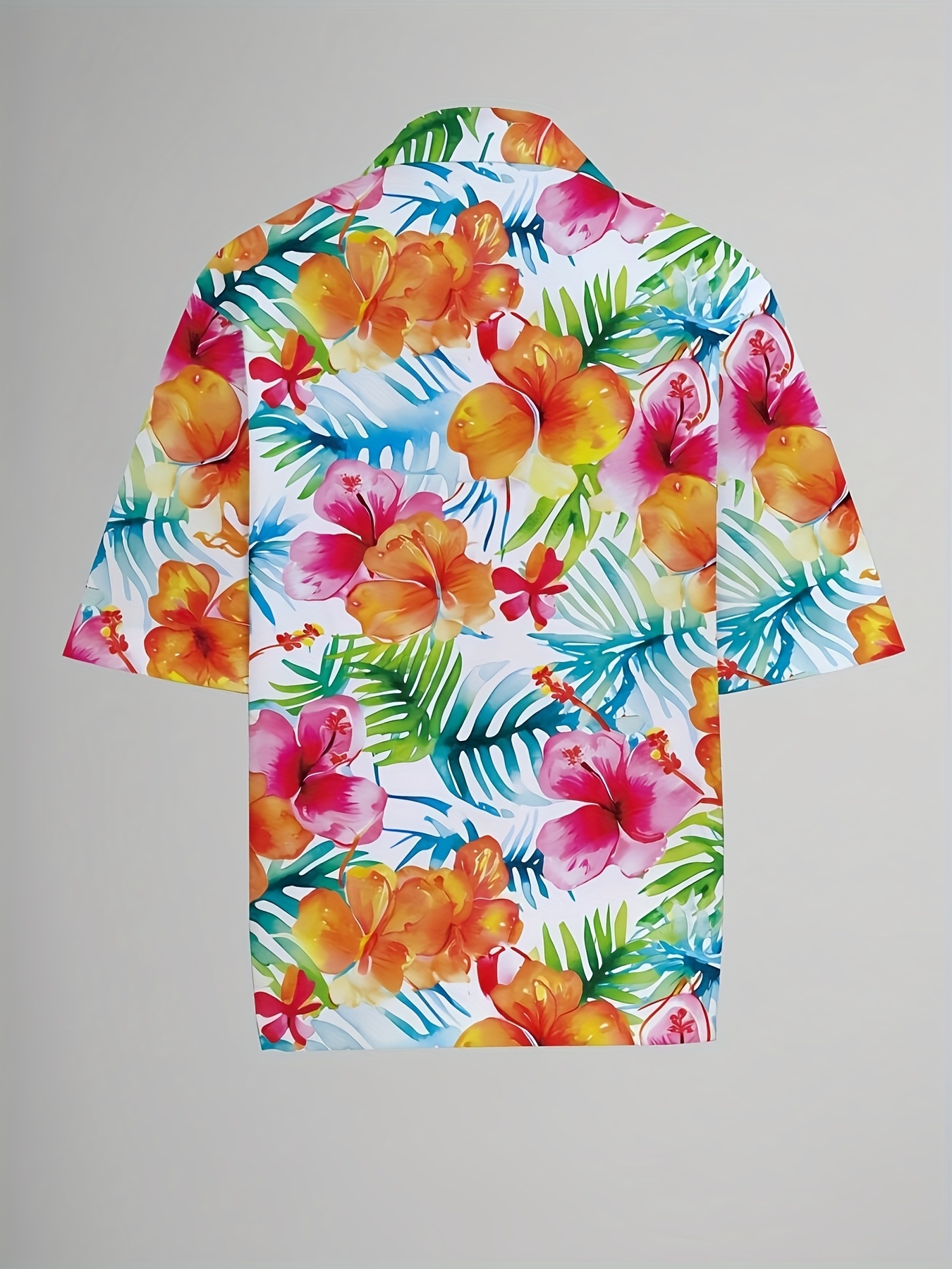 Men's Tropical Hibiscus Floral Print Short Sleeve Shirt Casual Hawaiian Button Down Shirts For Men Beach Vacation Wear