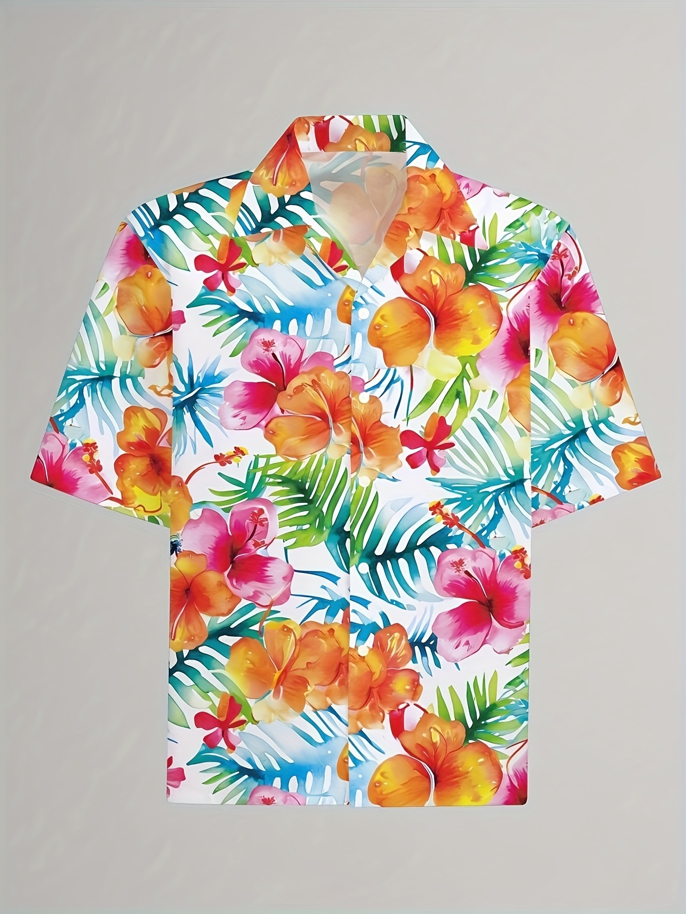 Men's Tropical Hibiscus Floral Print Short Sleeve Shirt Casual Hawaiian Button Down Shirts For Men Beach Vacation Wear