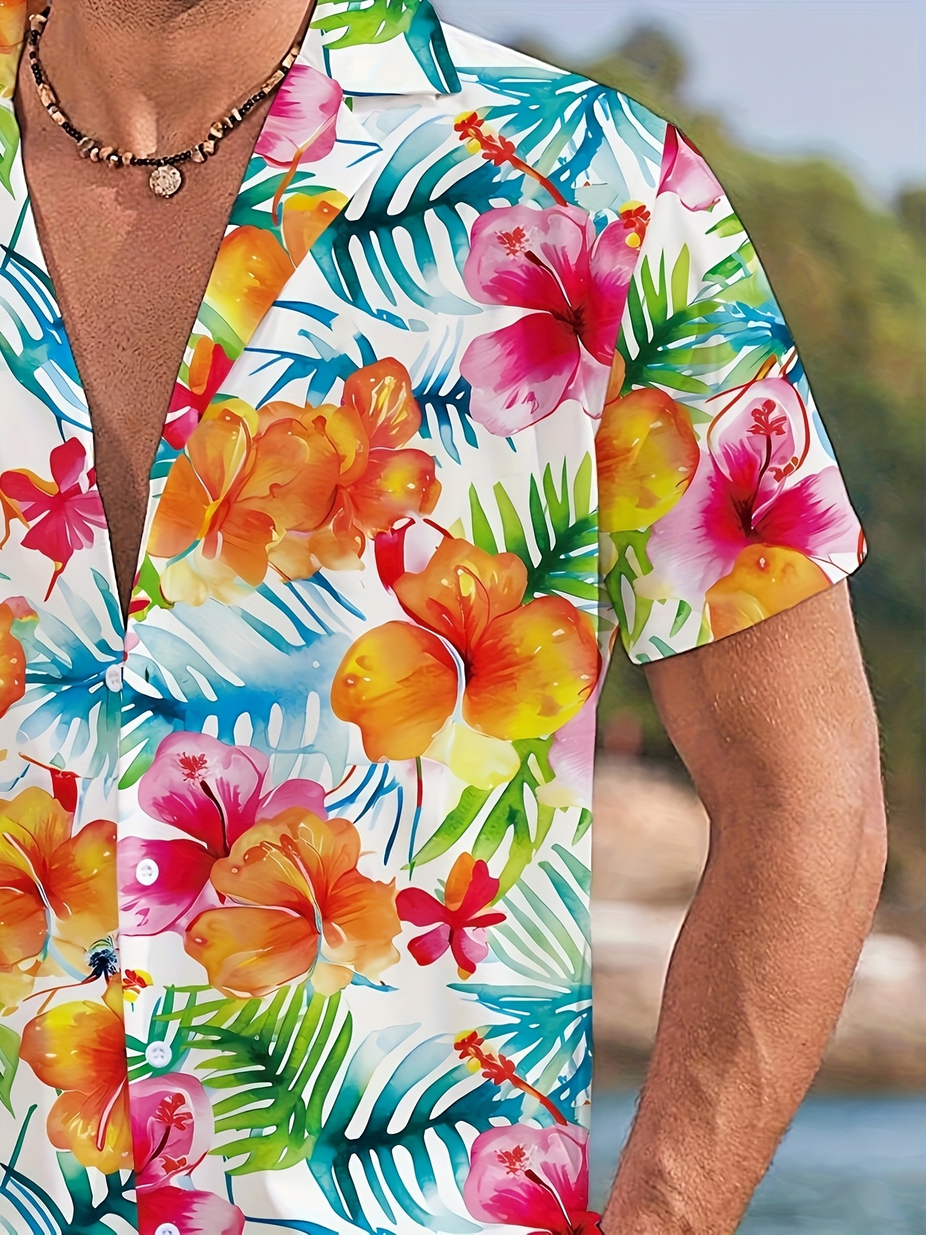 Men's Tropical Hibiscus Floral Print Short Sleeve Shirt Casual Hawaiian Button Down Shirts For Men Beach Vacation Wear