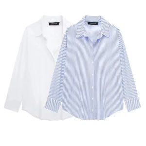 HH  Summer Women’s Elegant Long Sleeve Lapel Blouses Casual V-neck Single Breasted Loose Shirt Office Lady Commuter Tops