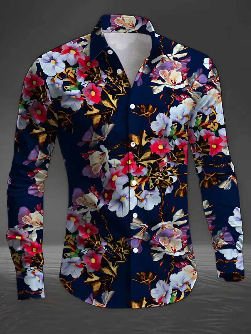 New Style Floral Shirt men's Fashionable Luxury Leopard Print Long Sleeved Shirt Collar Top Paisley Shirt